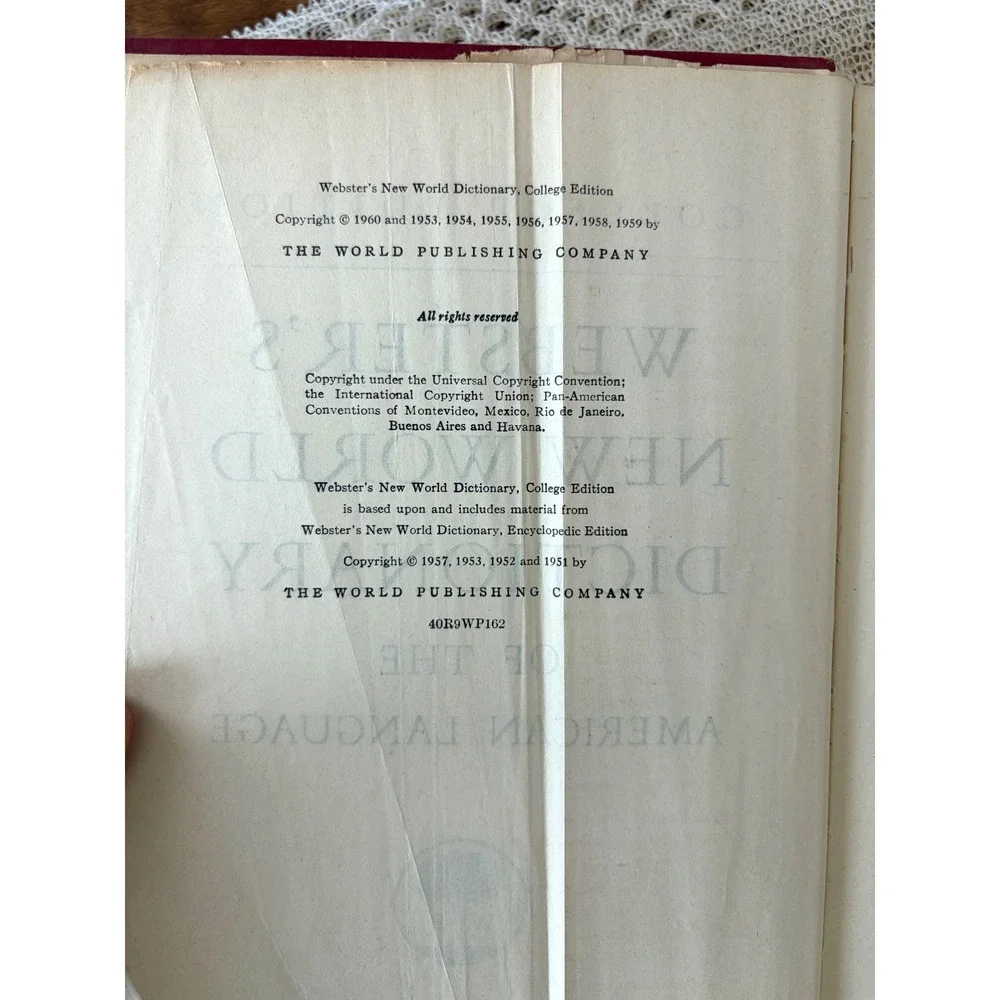 Vintage Websters New World Dictionary College Edition Red Hardcover 1960
